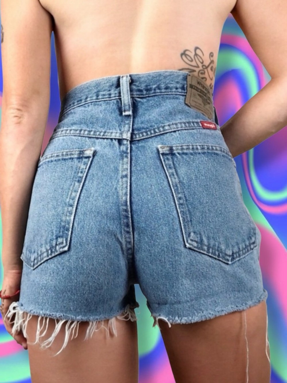 Wrangler Vintage Regular Fit High Rise Ripped Distressed Cut Off Jean Shorts